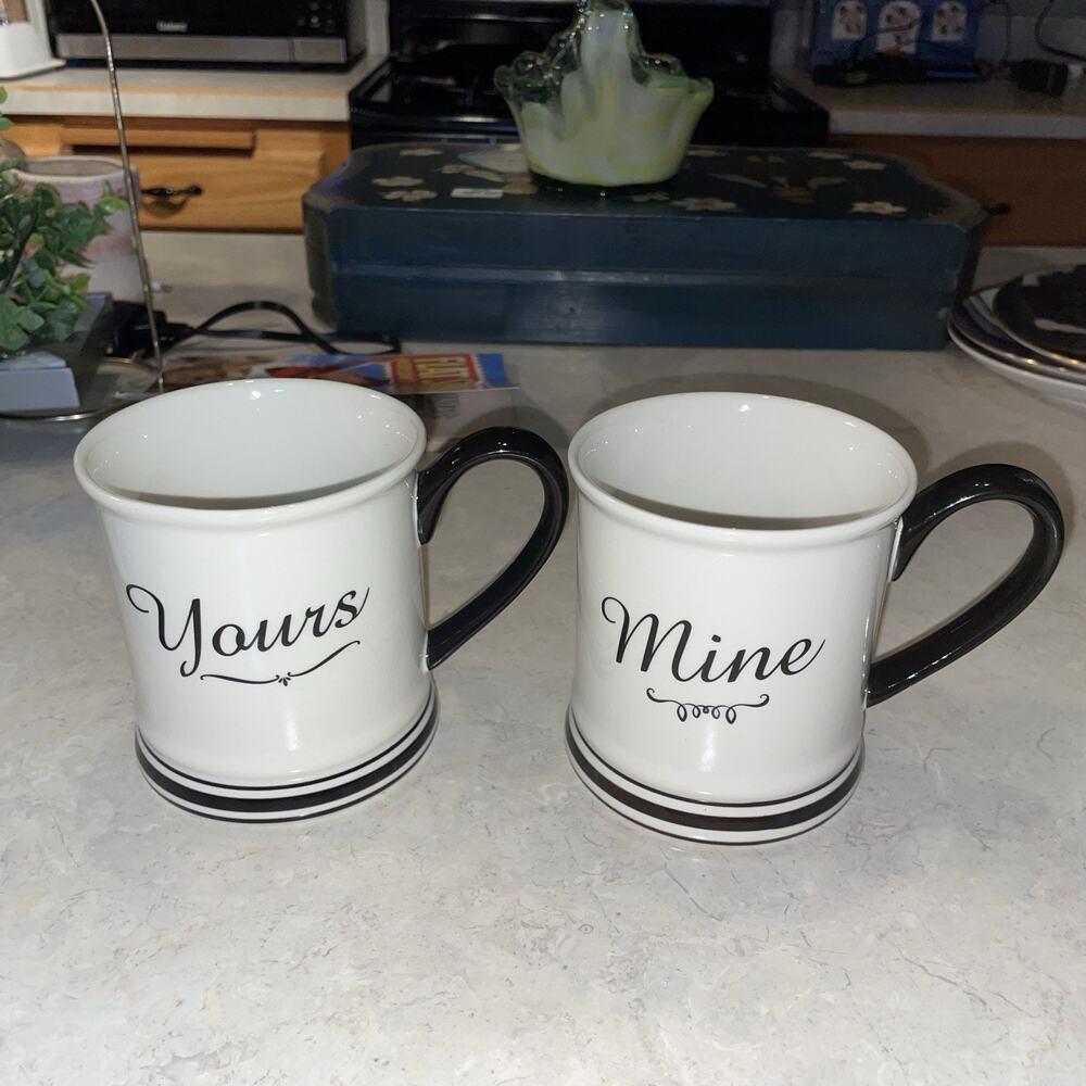 2 NEW FORMATION CA BRANDS COFFEE MUGS "Yours" & "Mine" NWT 16 oz each New